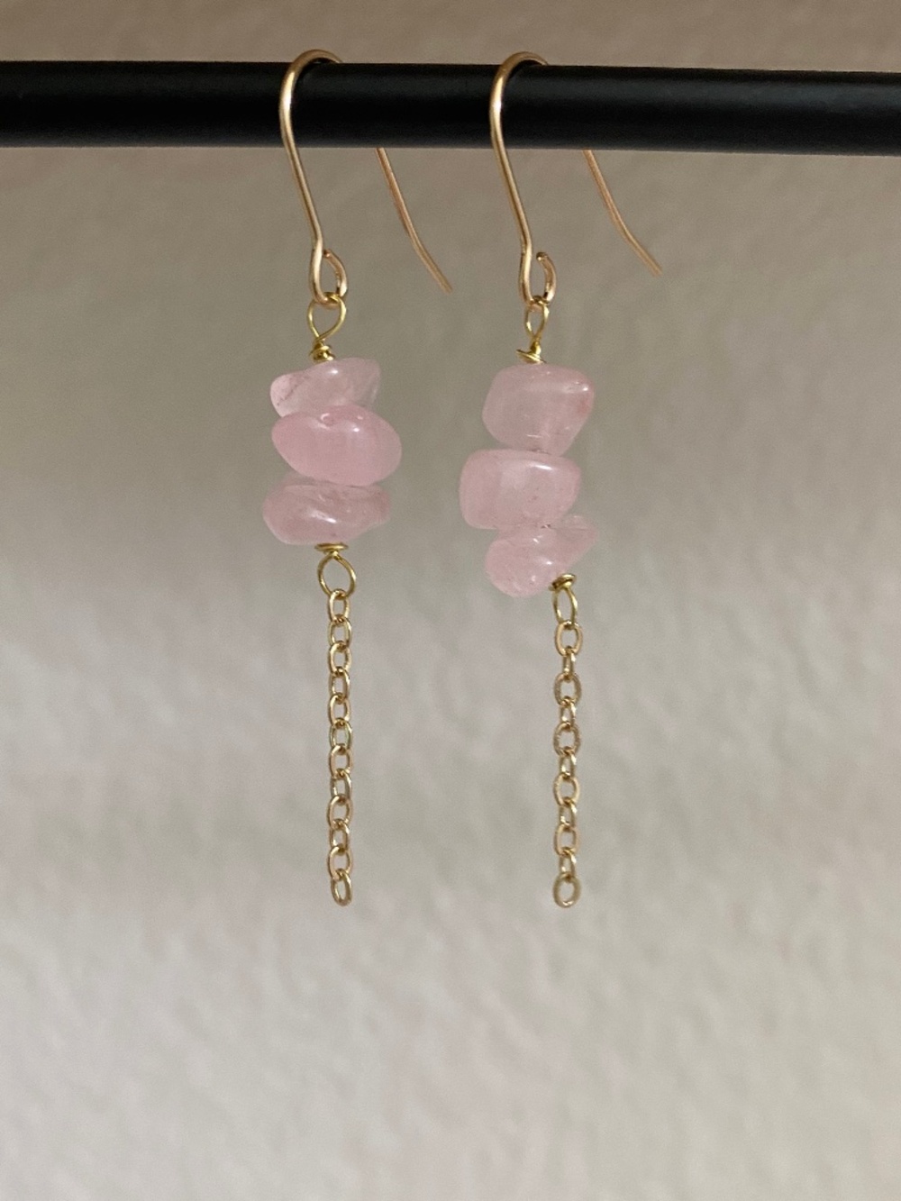 Handmade Rose Quartz Chain Earrings